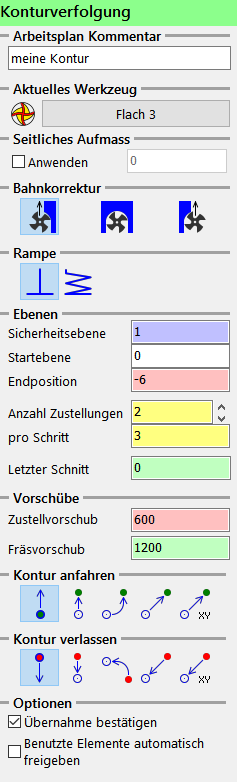 Konturverfolgungs Menü in NC16