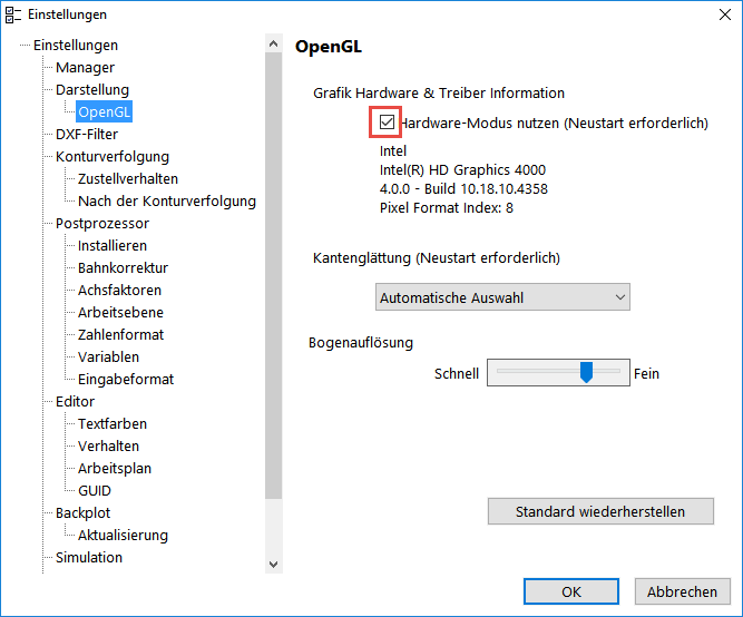 Hardware Modus de- a/ aktivieren